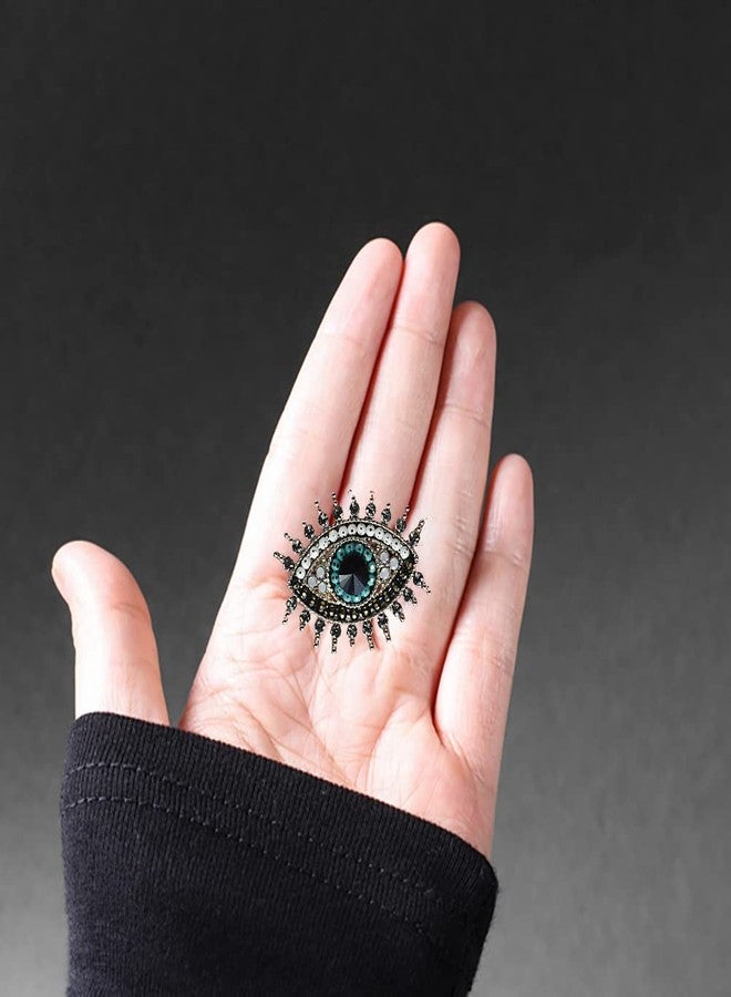 VVCome Retro Evil Eye Brooch Fashion Unique Crystal Pearl Abstract Eyes Brooches Pin Badge for Women Bridal Jewelry Gift (Blue) - Image 3